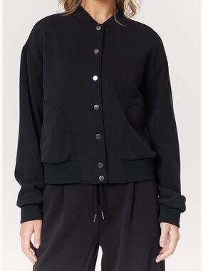 Scotch & Soda Black Jersey Bomber Jacket Snap Front Minimalist Modal Blend M